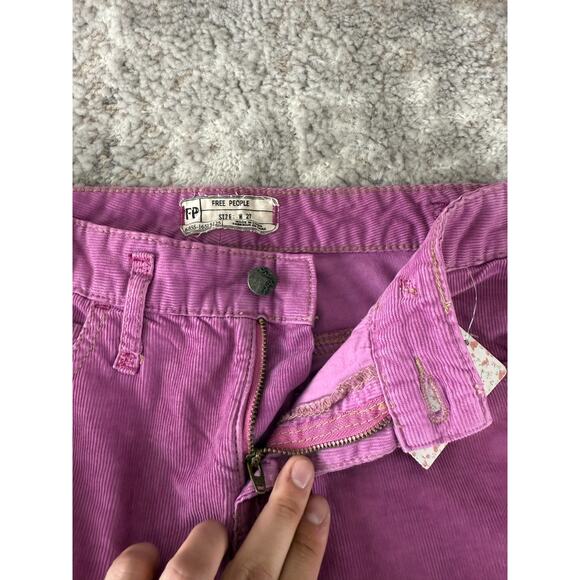 New Free People Sz 27 Corduroy Jean Purple Hot Rose Button Zip Straight Leg Pant - Picture 8 of 12
